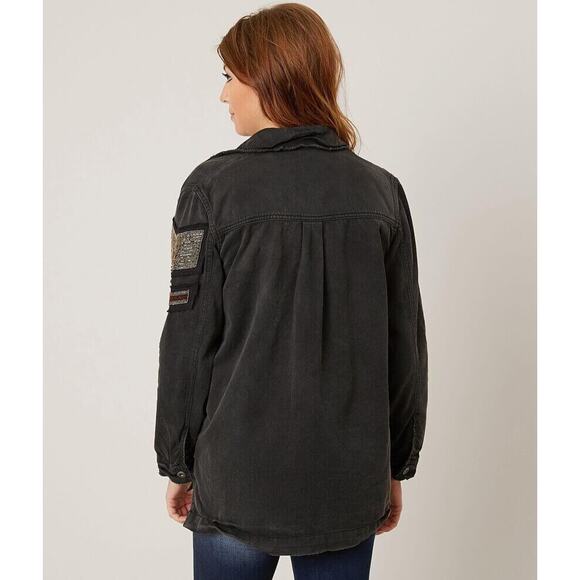 Free People Embellished Black Military Utilitarian Shirt Jacket Eagle Size M - Picture 6 of 15